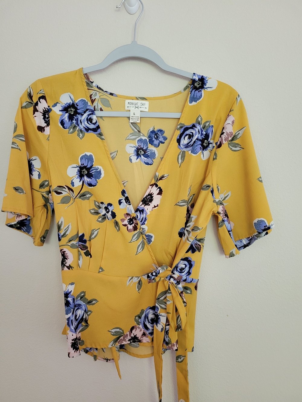 Women’s Floral Wrap Blouse in Mustard by Mondry Sky